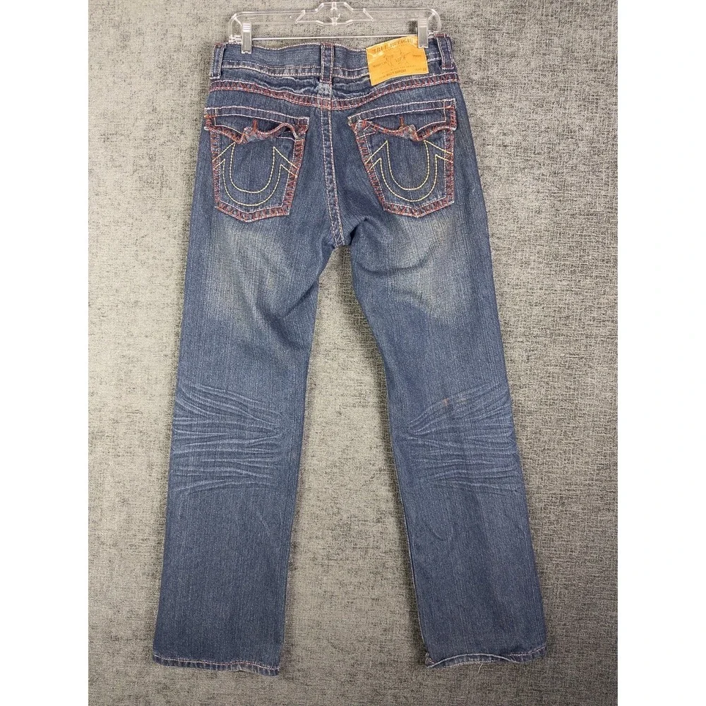 VTG True Religion Mens Billy Super T Jeans 32X33 Dark Wash Embroidered Flap Fade